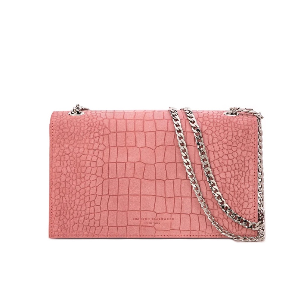 Brandon Blackwood Standard Sophia Pink Croc Bag Genuine Suede w/ Silver Hardware